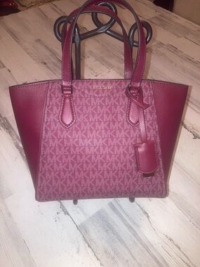 Genuine Michael Kors  Taryn Wine/Maroon Logo Tote with Gold Hardware